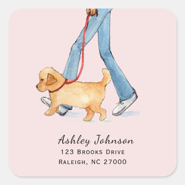 Cute Dog walker with address  Square Sticker (Front)