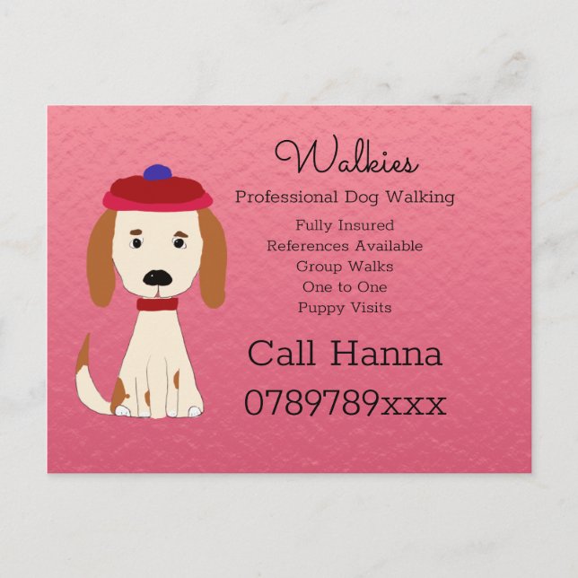 Cute Dog Walking  Dog Grooming Business on Pink Postcard (Front)