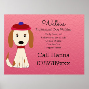 Cute Dog Walking  Dog Grooming Business on Pink Poster