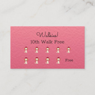 Cute Dog walking / Grooming Loyalty Card on Pink