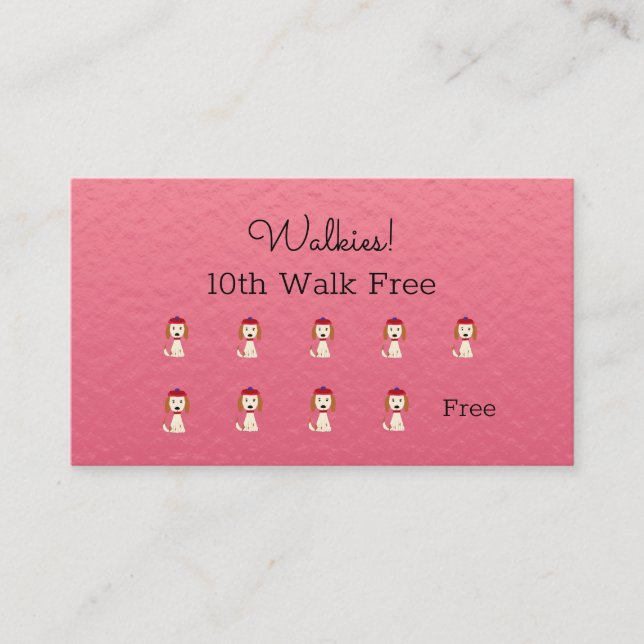 Cute Dog walking / Grooming Loyalty Card on Pink (Front)