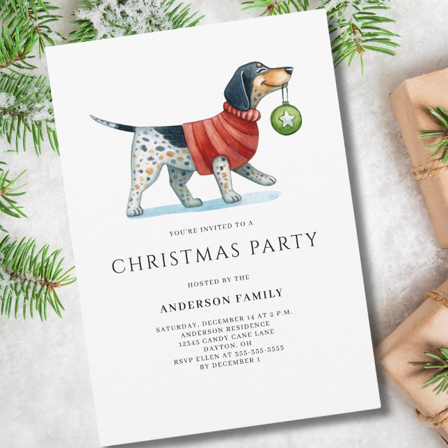 Cute Dog Watercolor Christmas Holiday Party Invitation (Creator Uploaded)