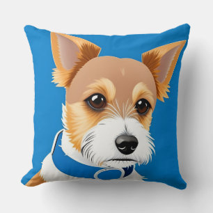 Cute Dog Wearing a Blue Collar Cushion