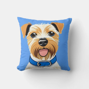 Cute Dog Wearing a Blue Collar Cushion
