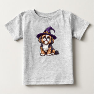 Cute Dog Wearing a Halloween Wizard Hat Baby T-Shirt