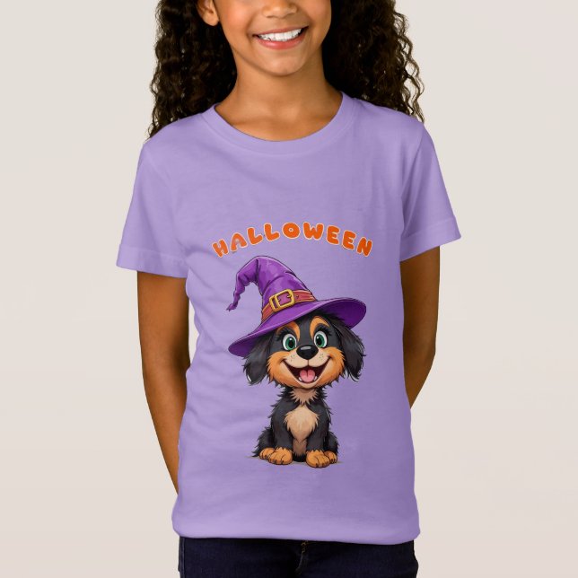 Cute Dog Wearing a Witch Hat T-Shirt (Front)