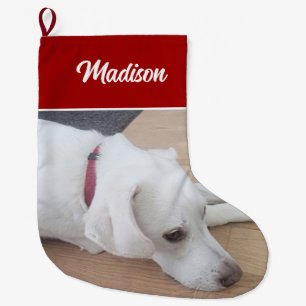 Cute dog Wearing Red Collar Christmas Large Christmas Stocking