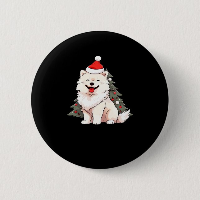 Cute Dog wearing Santa hat and Christmas tree Clas 6 Cm Round Badge (Front)