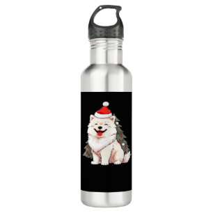 Cute Dog wearing Santa hat and Christmas tree Clas 710 Ml Water Bottle