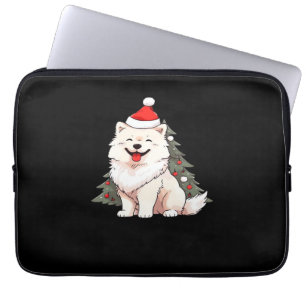 Cute Dog wearing Santa hat and Christmas tree Clas Laptop Sleeve