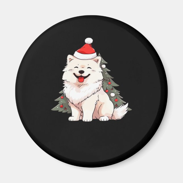 Cute Dog wearing Santa hat and Christmas tree Clas Magnet (Front)