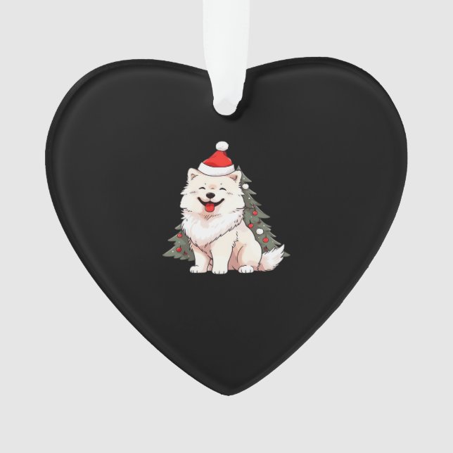 Cute Dog wearing Santa hat and Christmas tree Clas Ornament (Front)