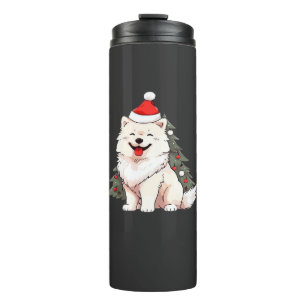 Cute Dog wearing Santa hat and Christmas tree Clas Thermal Tumbler