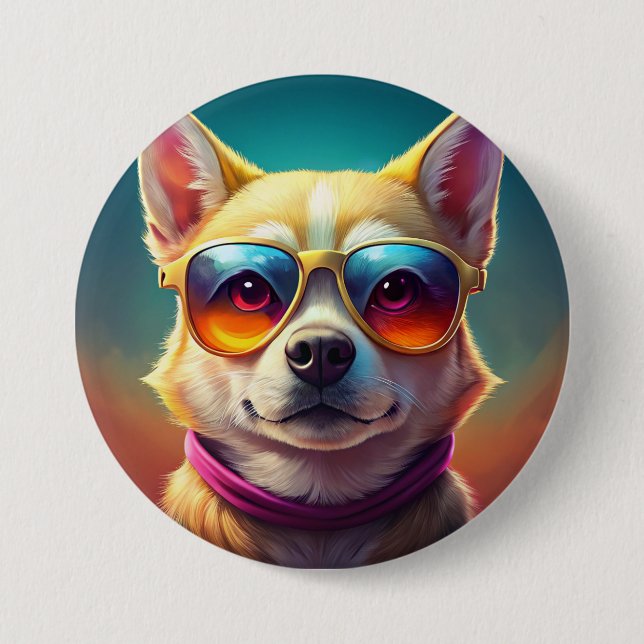 Cute dog wearing sunglasses 7.5 cm round badge (Front)