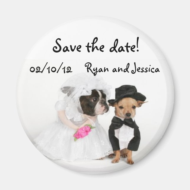 Cute dog wedding save the date magnet (Front)