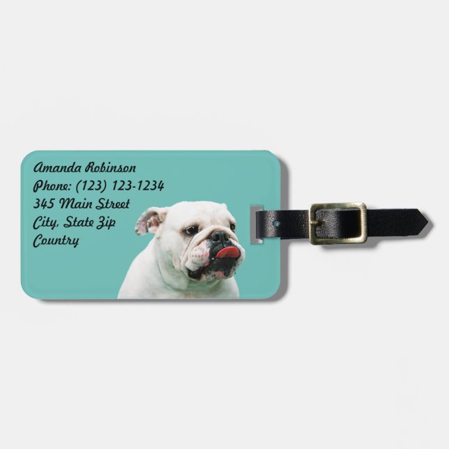 Cute dog white Bulldog Luggage Tag (Front Horizontal)