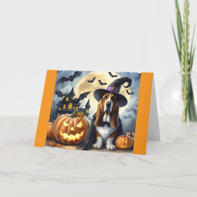Cute Dog Witch Halloween Card (Front)