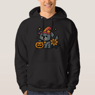 Cute Dog Witch hat Pumpkin Fun Halloween Oversized Hoodie
