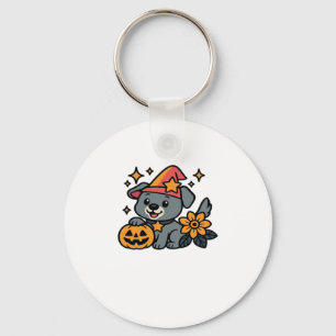 Cute Dog Witch hat Pumpkin Fun Halloween Oversized Key Ring