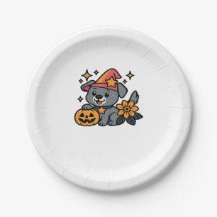 Cute Dog Witch hat Pumpkin Fun Halloween Oversized Paper Plate