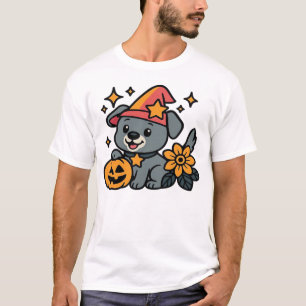 Cute Dog Witch hat Pumpkin Fun Halloween Oversized T-Shirt