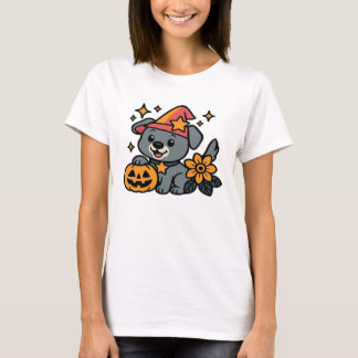 Cute Dog Witch hat Pumpkin Fun Halloween Oversized T-Shirt