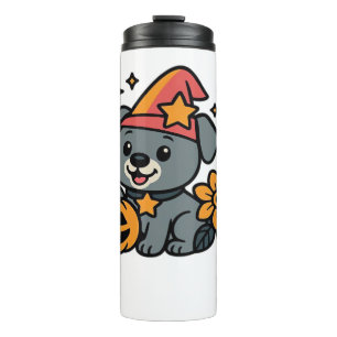 Cute Dog Witch hat Pumpkin Fun Halloween Oversized Thermal Tumbler