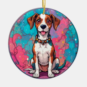 Cute Dog With a Colourful Collar Ceramic Tree Decoration