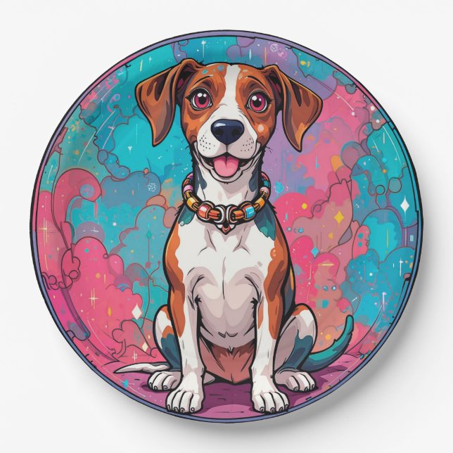 Cute Dog With a Colourful Collar Paper Plate (Front)