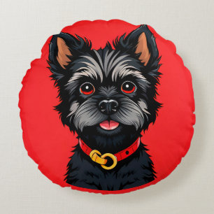 Cute Dog With a Colourful Collar Round Cushion