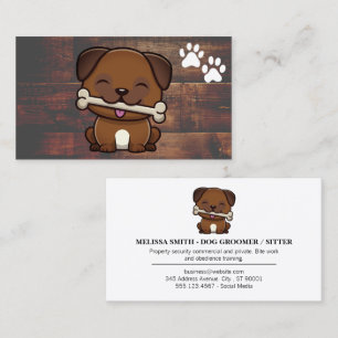 Cute Dog with Bone   Paws   Wood Business Card