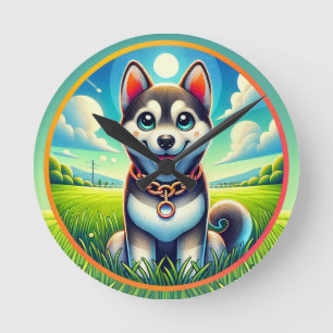 Cute Dog with Cheerful Expression Round Clock