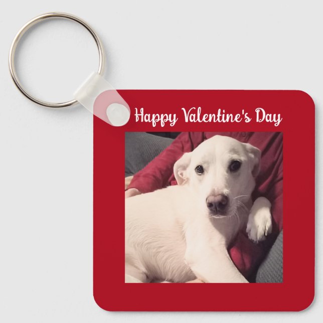 Cute Dog with Dad Valentines Day Two Photo Key Ring (Front)