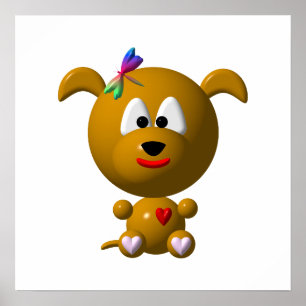 Cute Dog with Dragonfly Poster