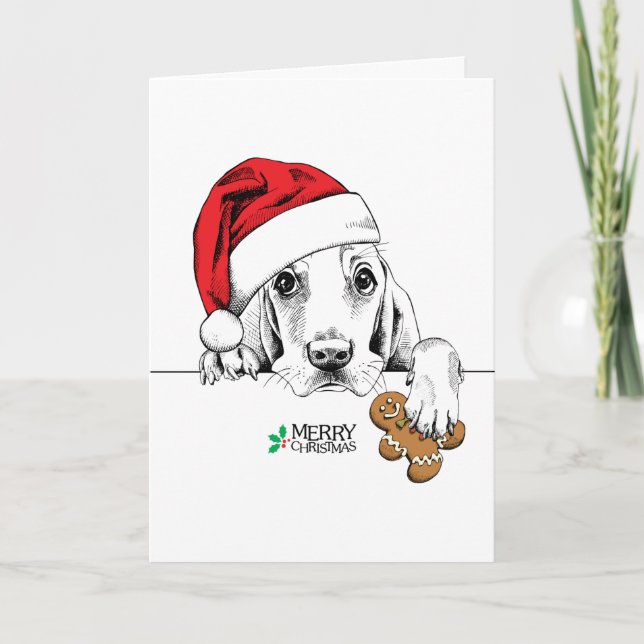 Cute Dog with Gingerbread Man Cookie Holiday Card (Front)