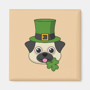 Cute Dog with Green Hat and Shamrock St Patrick's  Magnet