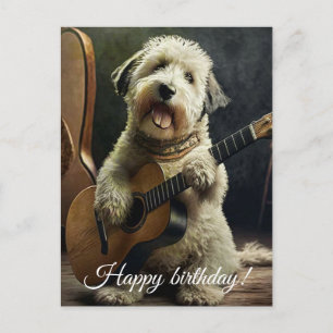 Cute Dog with Guitar. Postcard