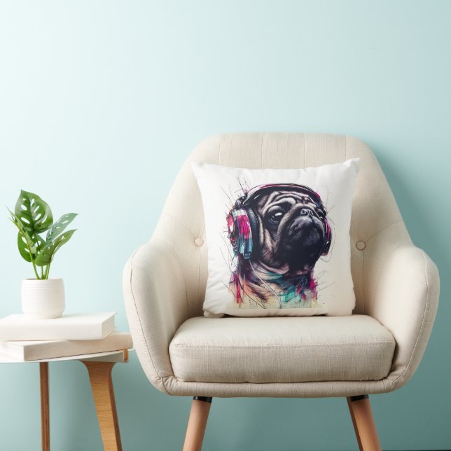 Cute Dog with Headphones water colour illustration Cushion (Chair)