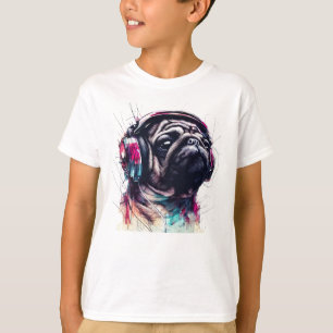 Cute Dog with Headphones water colour illustration T-Shirt
