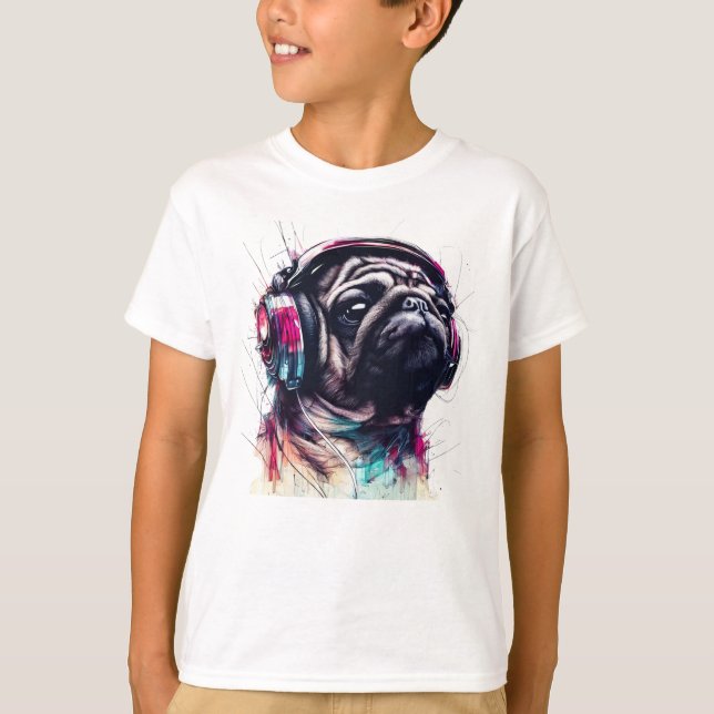 Cute Dog with Headphones water colour illustration T-Shirt (Front)