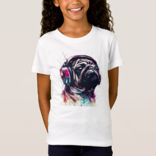 Cute Dog with Headphones water colour illustration T-Shirt