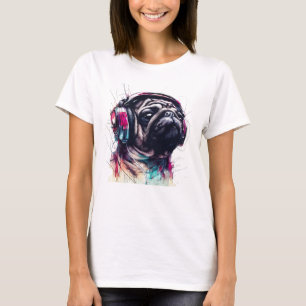Cute Dog with Headphones water colour illustration T-Shirt