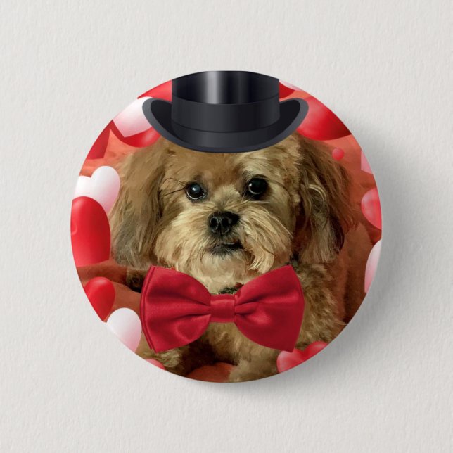 Cute Dog With Hearts Valentine 6 Cm Round Badge (Front)