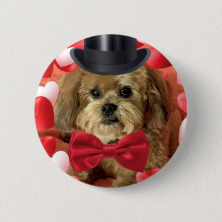 Cute Dog With Hearts Valentine 6 Cm Round Badge