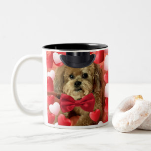 Cute Dog With Hearts Valentine Two-Tone Coffee Mug
