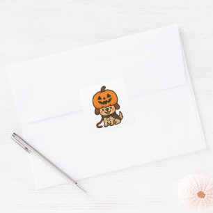 Cute dog with jack-o-lantern square sticker