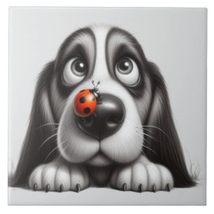 Cute dog with ladybug tile