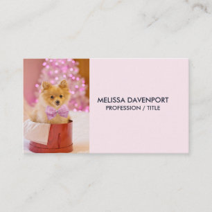 Cute Dog with Pink Bow Christmas Photo Business Card