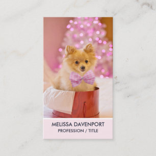 Cute Dog with Pink Bow Christmas Photo Business Card