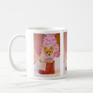 Cute Dog with Pink Bow Christmas Photograph Coffee Mug